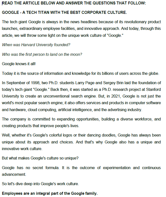 Solved READ THE ARTICLE BELOW AND ANSWER THE QUESTIONS THAT | Chegg.com