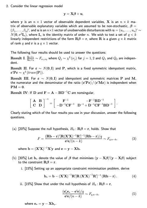 2 Consider The Linear Regression Model Y X8 U Chegg Com