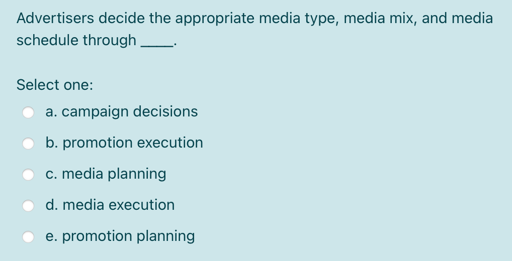 Solved Advertisers decide the appropriate media type, media