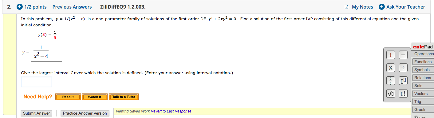 Solved 2. 1/2 points Previous Answers ZillDiffEQ9 1.2.003. | Chegg.com