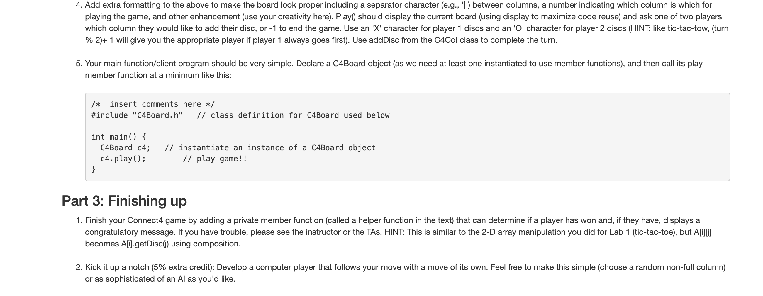 1. First, we will develop a class called C4Col, which | Chegg.com