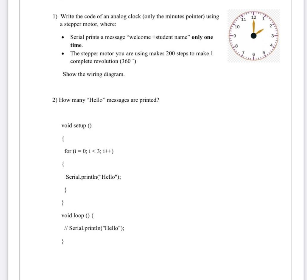 Solved 12 1) Write the code of an analog clock (only the | Chegg.com