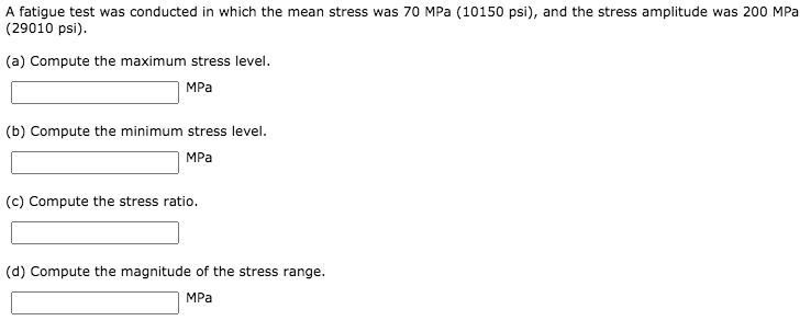 Solved A fatigue test was conducted in which the mean stress | Chegg.com