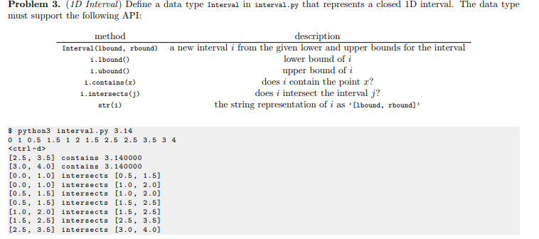 Problem 3. (ID Interval) Define a data type Interval | Chegg.com