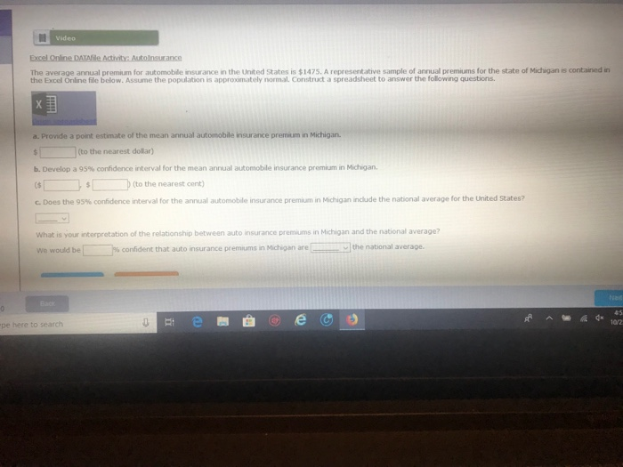 Solved Video The Average Annual Premium For Automobile Chegg
