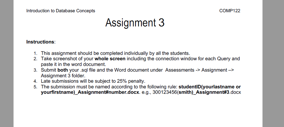 Solved Introduction To Database Concepts COMP122 Assignment | Chegg.com