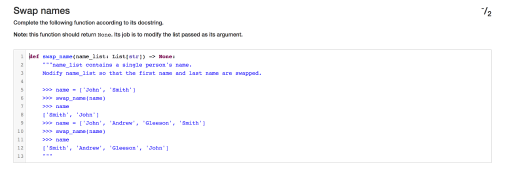 Solved Swap names Complete the following function according | Chegg.com