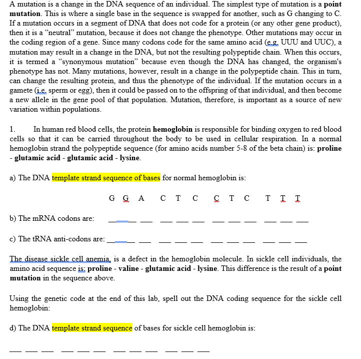 Solved A mutation is a change in the DNA sequence of an | Chegg.com