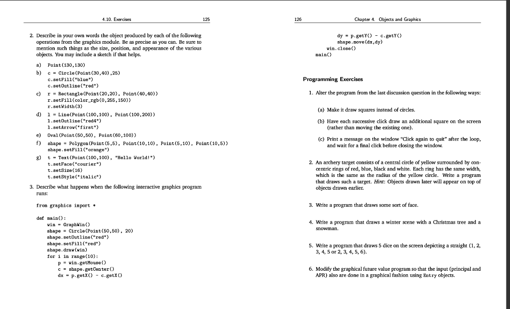 4.10. Exercises 125 126 Chapter 4. Objects and | Chegg.com