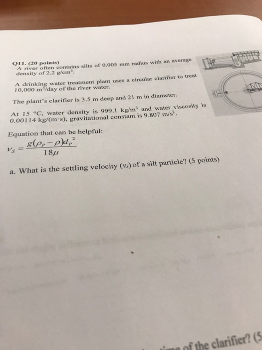 Solved A) what is the settling velocity (v_s) of a silt | Chegg.com