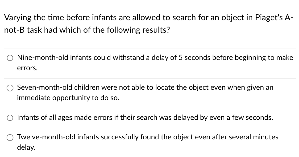 Solved Varying the time before infants are allowed to search