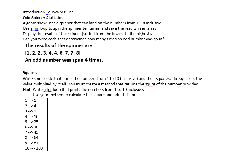 Solved Introduction To Java Set One Odd Spinner Statistics A | Chegg.com