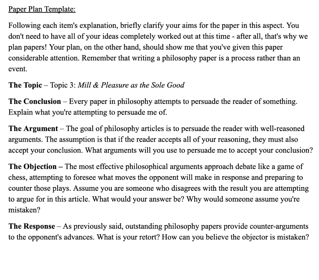 Paper Plan Template Following each item's