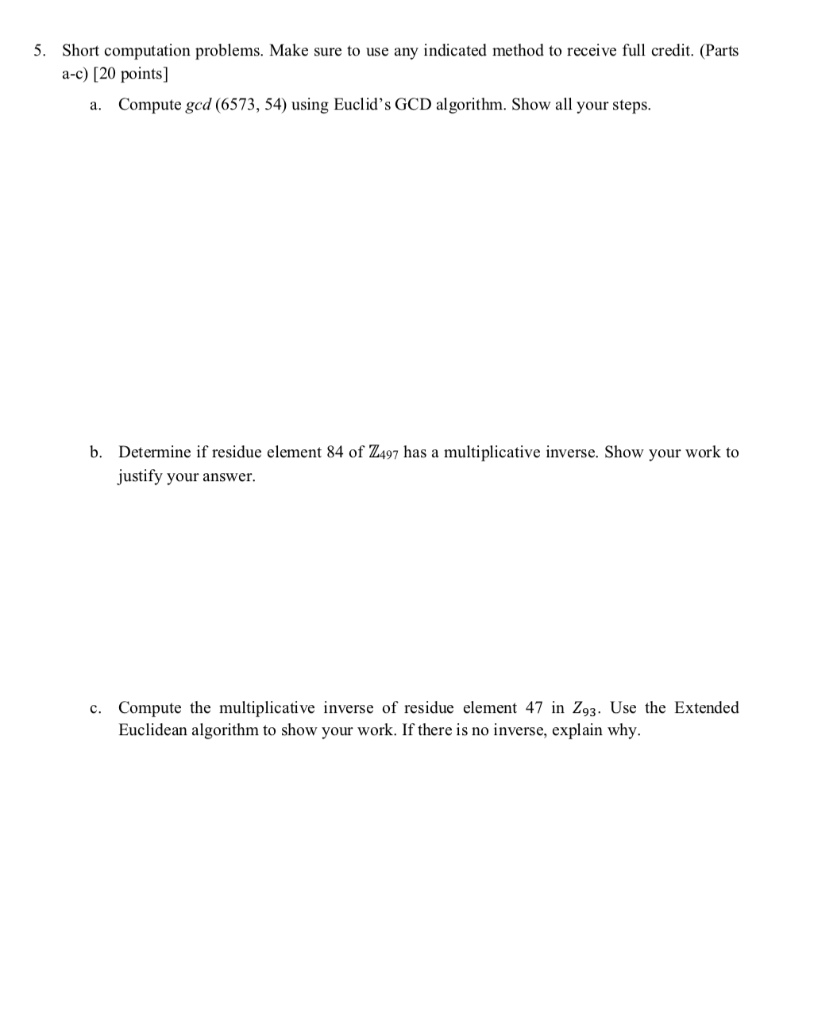 Solved 5. Short computation problems. Make sure to use any | Chegg.com