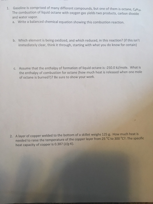 Solved 1. Gasoline Is Comprised Of Many Different Compounds, 