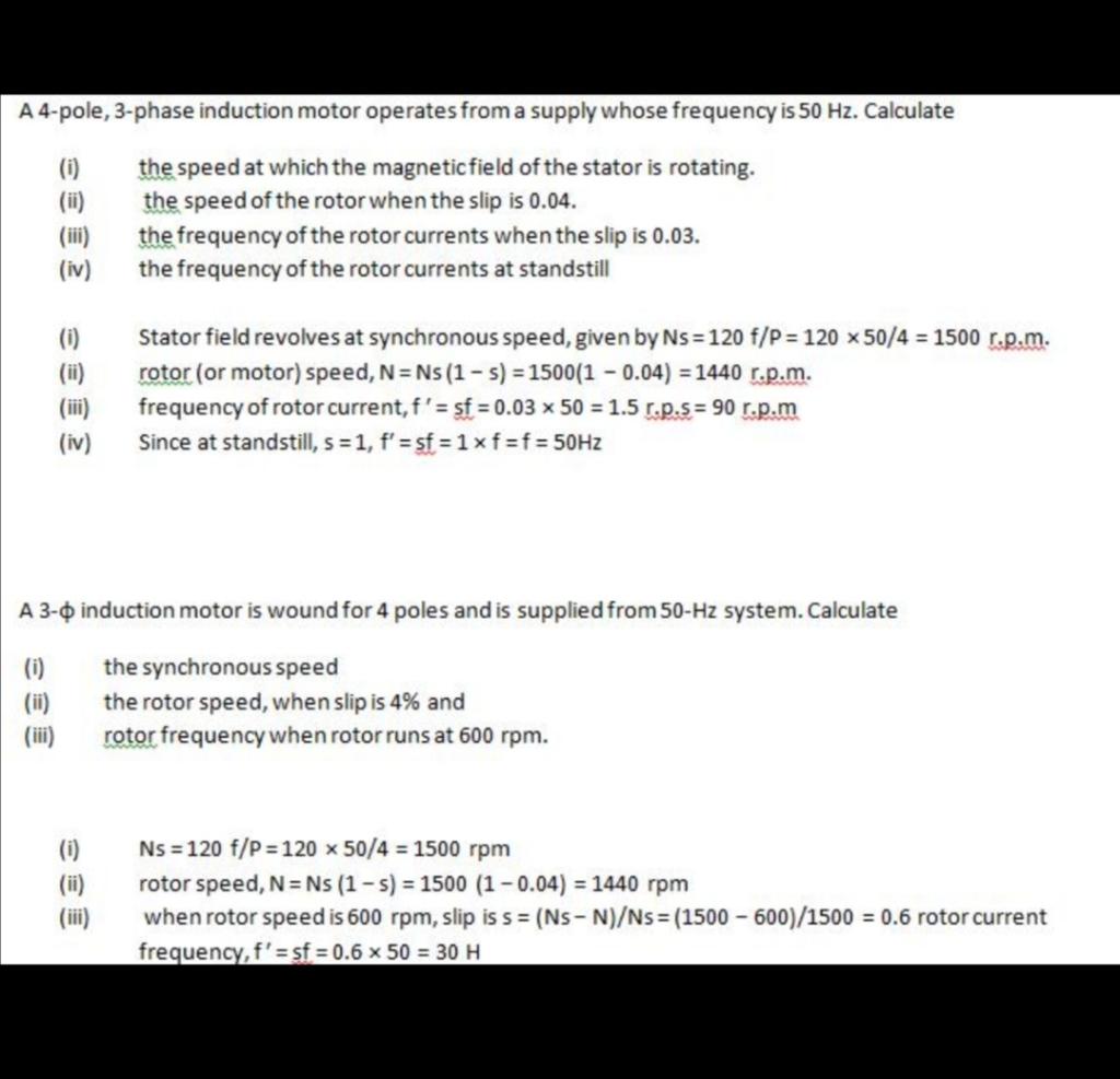 Solved A 4-pole, 3-phase induction motor operates from a | Chegg.com