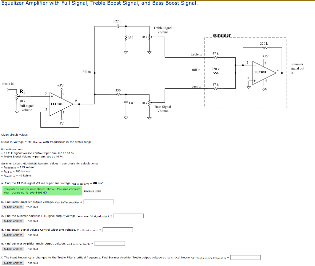 Solved Equalizer Amplifier with Full Signal, Treble Boost