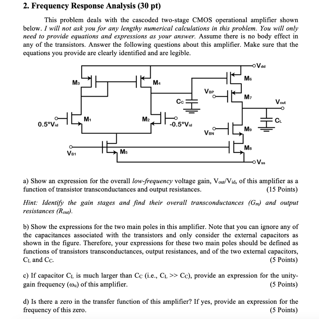 Solved 2. Frequency Response Analysis (30 pt) This problem Circuit Diagram