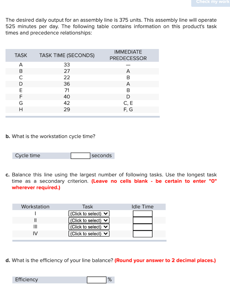 Solved Check my work The desired daily output for an | Chegg.com