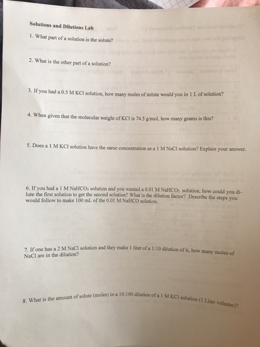 Solved Solutions and Dilutions Lab 1. What part of a | Chegg.com