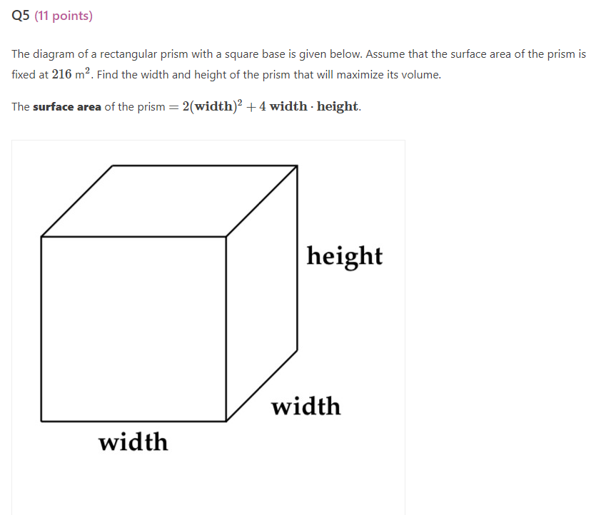 Solved The diagram of a rectangular prism with a square base | Chegg.com