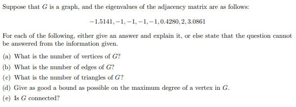 Solved Suppose that G is a graph, and the eigenvalues of the | Chegg.com