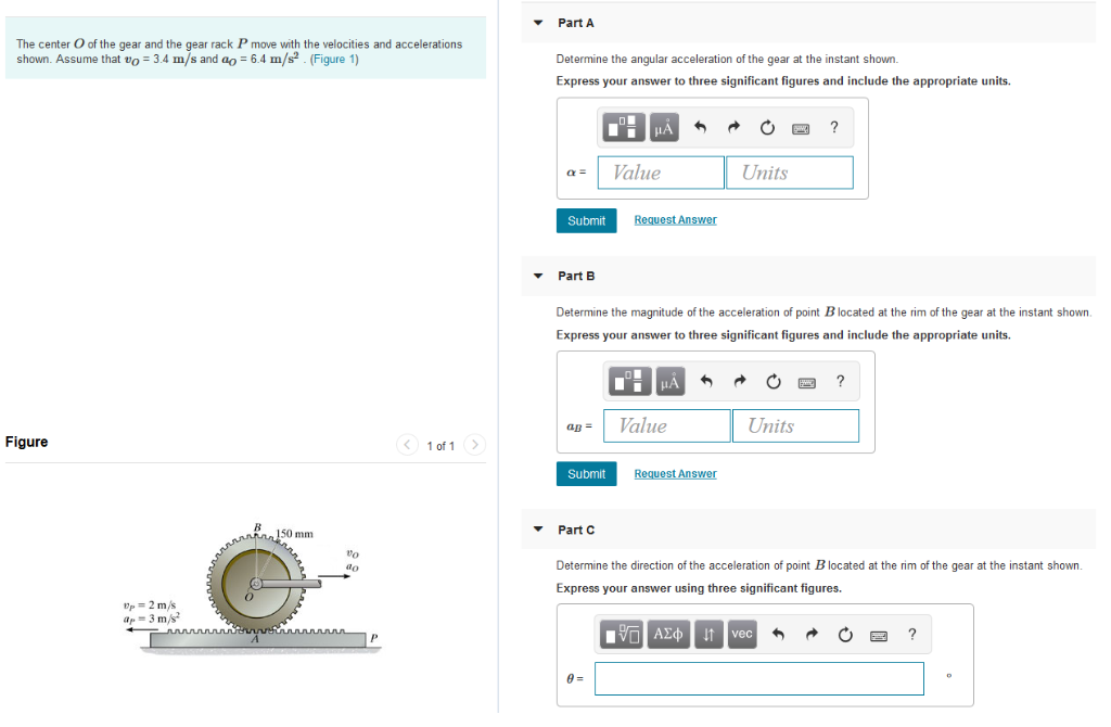 Solved Part A The center O of the gear and the gear rack P | Chegg.com