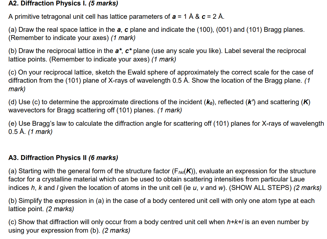 Solved Diffraction Physics I 5 Marks A Primitive T Chegg Com