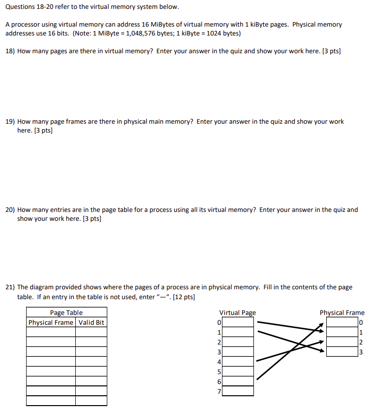 Solved Questions 18-20 refer to the virtual memory system | Chegg.com