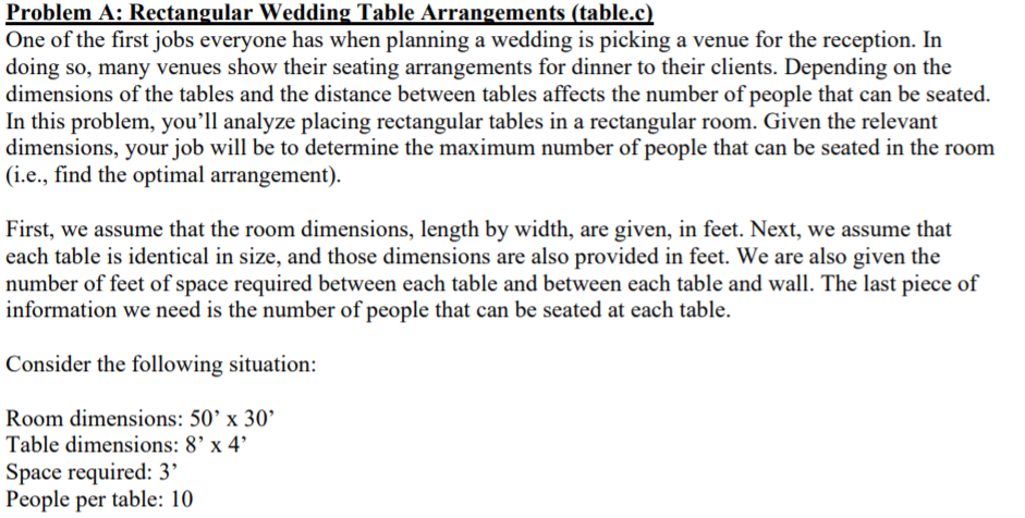 Solved Problem A Rectangular Wedding Table Arrangements