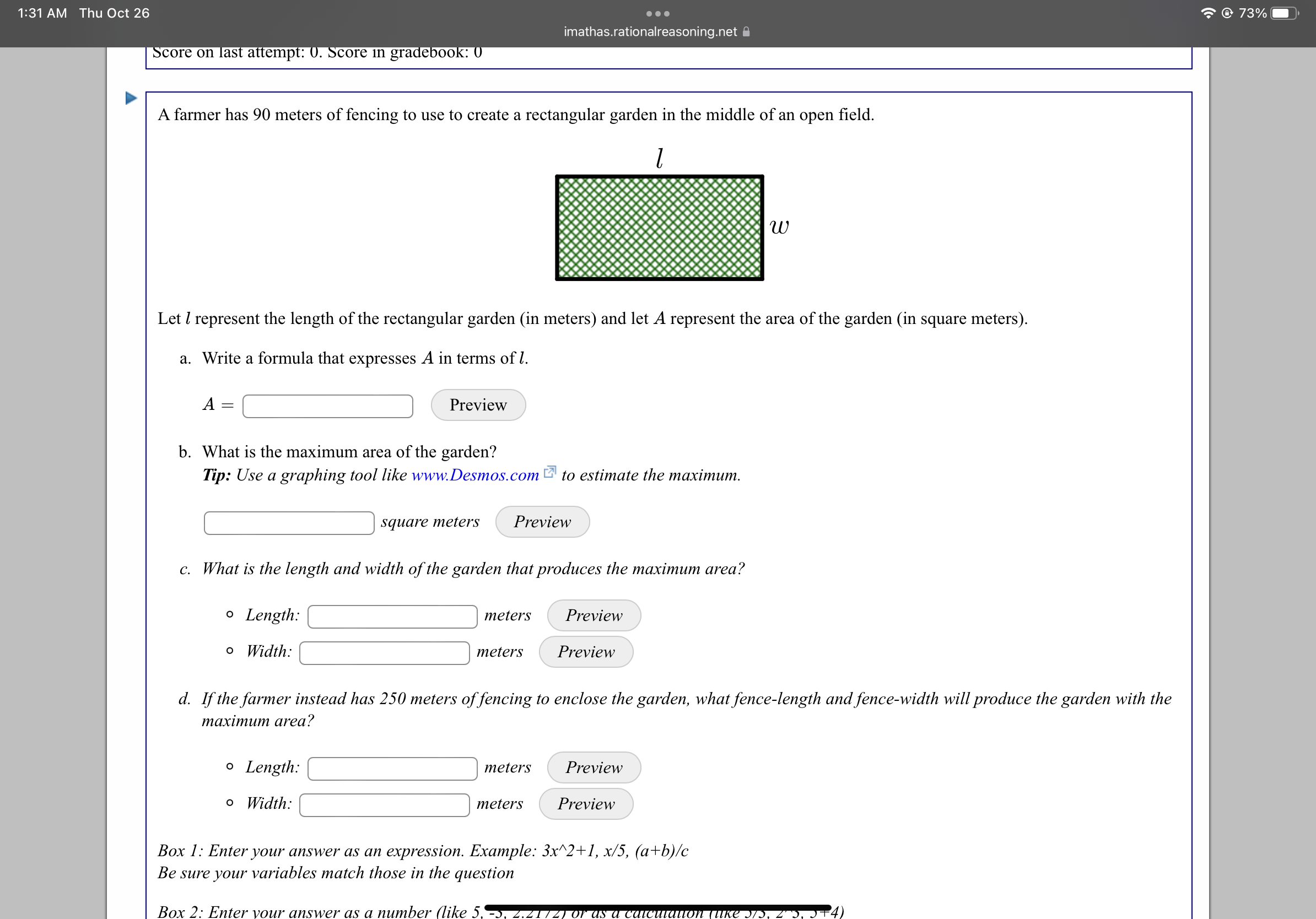 Solved A farmer has 90 meters of fencing to use to create a