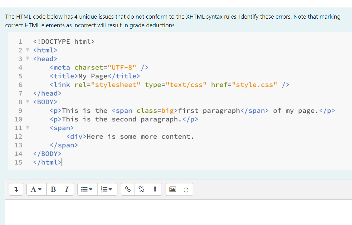 Solved The HTML code below has 4 unique issues that do not | Chegg.com