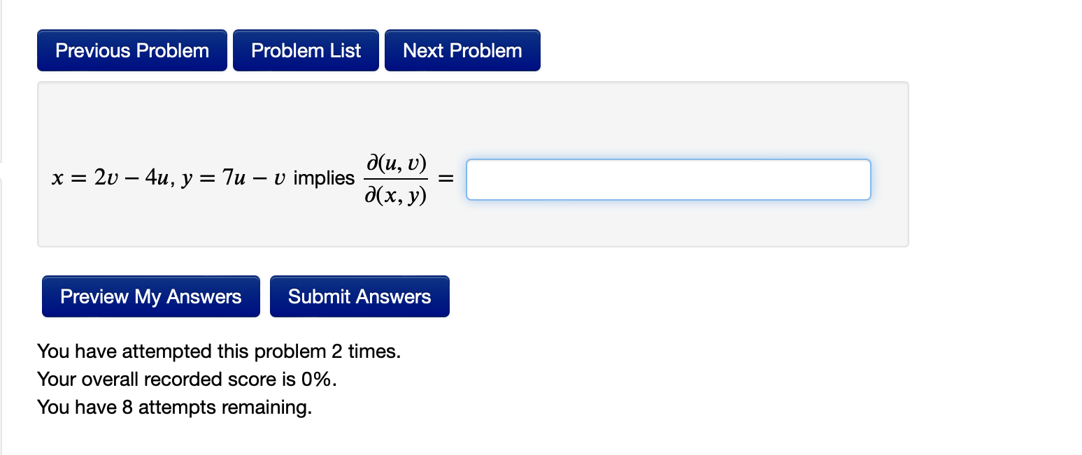 Solved Previous Problem Problem List Next Problem ди, и) X = | Chegg.com