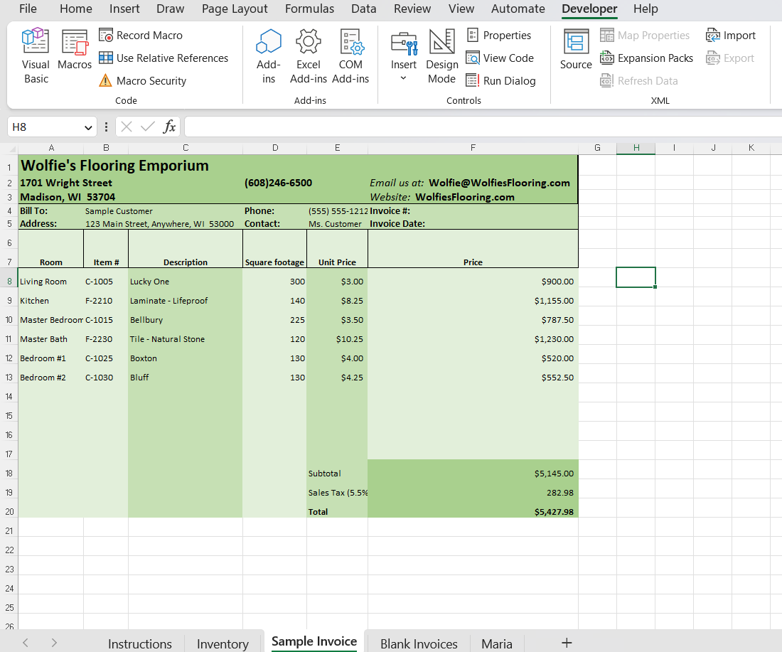 Click on the Sample Invoice tab to view its example. | Chegg.com