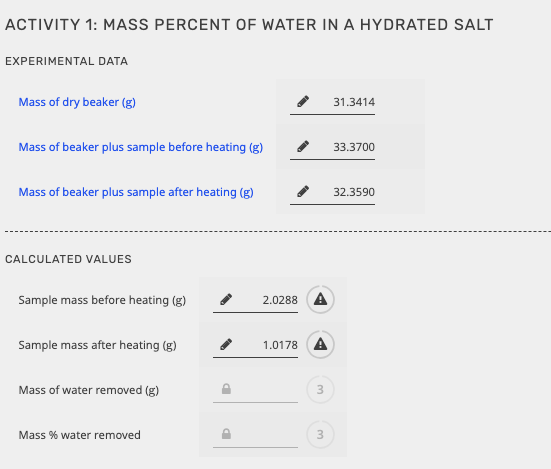 experiment 5 percent water in a hydrated salt