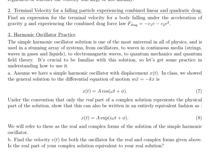 Solved 2. Terminal Velocity for a falling particle | Chegg.com
