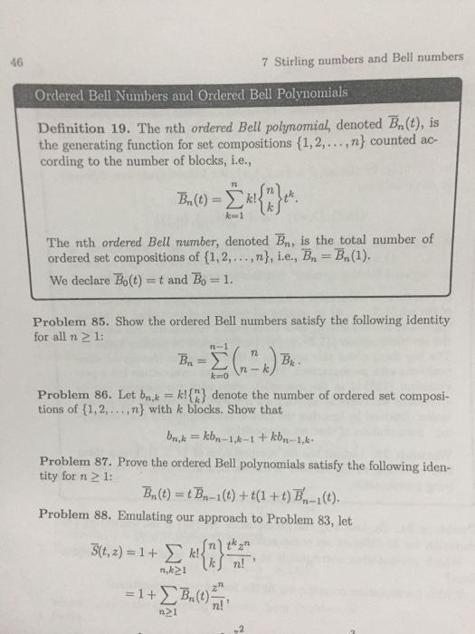Solved The nth ordered Bell polynomial, denoted B-_n(t), is | Chegg.com