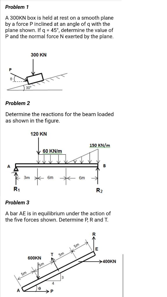 Solved Problem 1 A 300kn Box Is Held At Rest On A Smooth Chegg Com