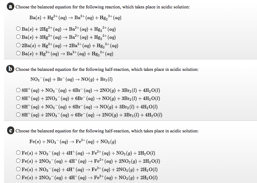 Solved A Choose The Balanced Equation For The Following | Chegg.com