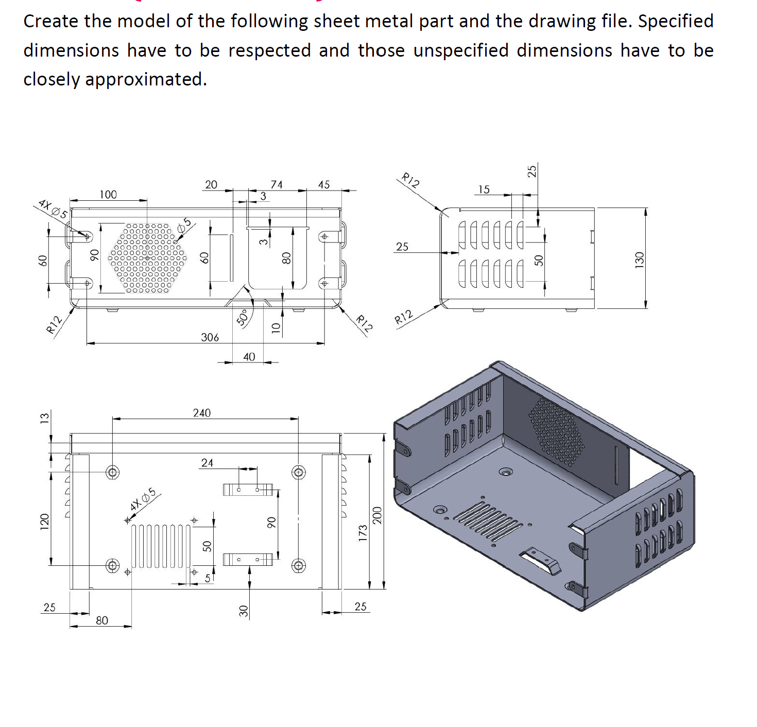 Solved Create the model of the following sheet metal part | Chegg.com