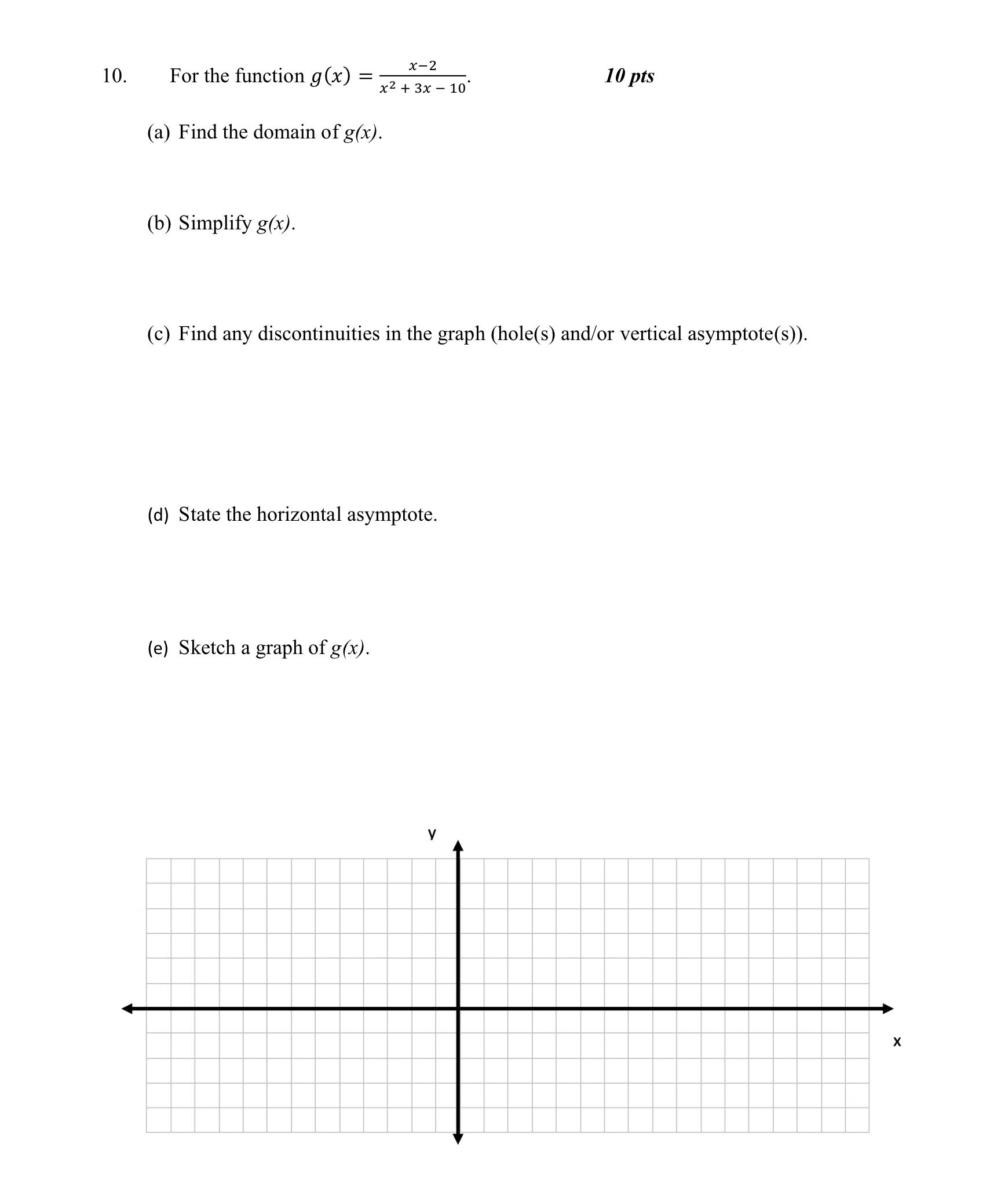 Solved 10. For the function g(x)=x2+3x−10x−2. 10 pts (a) | Chegg.com