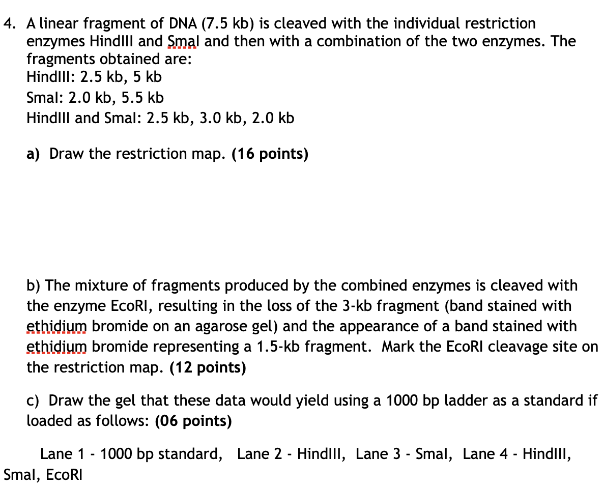 Solved A linear fragment of DNA (7.5 kb) is cleaved with the | Chegg.com