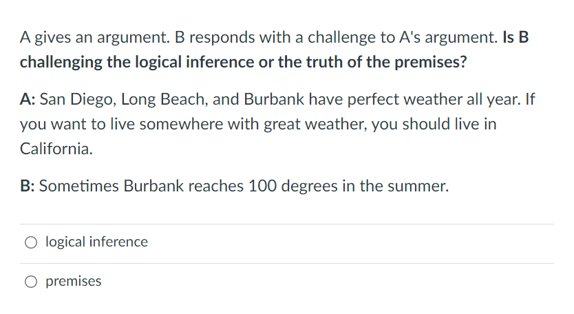 Solved A Gives An Argument. B Responds With A Challenge To | Chegg.com