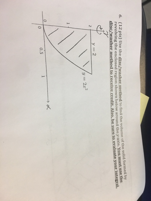 Solved Use the disc/washer method to find the volume of the | Chegg.com