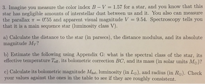 Solved 3. Imagine you measure the color index B- V 1.57 for | Chegg.com