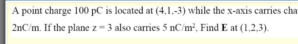 Solved A point charge 100 pC is located at (4,1,-3) while | Chegg.com