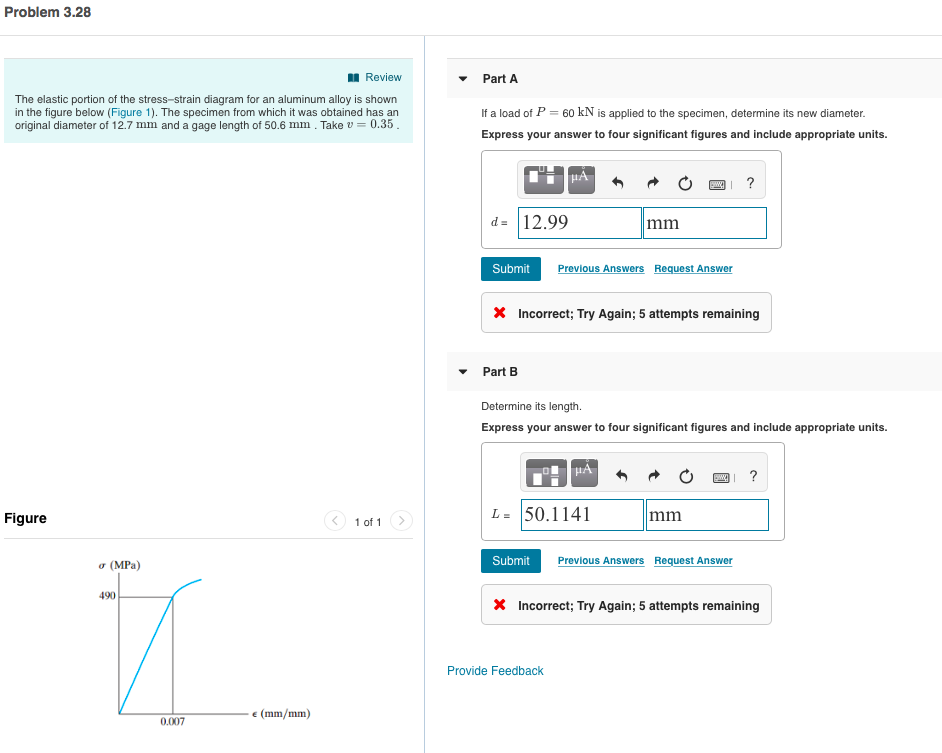 Solved Problem 3.28 Review Part A The elastic portion of the | Chegg.com