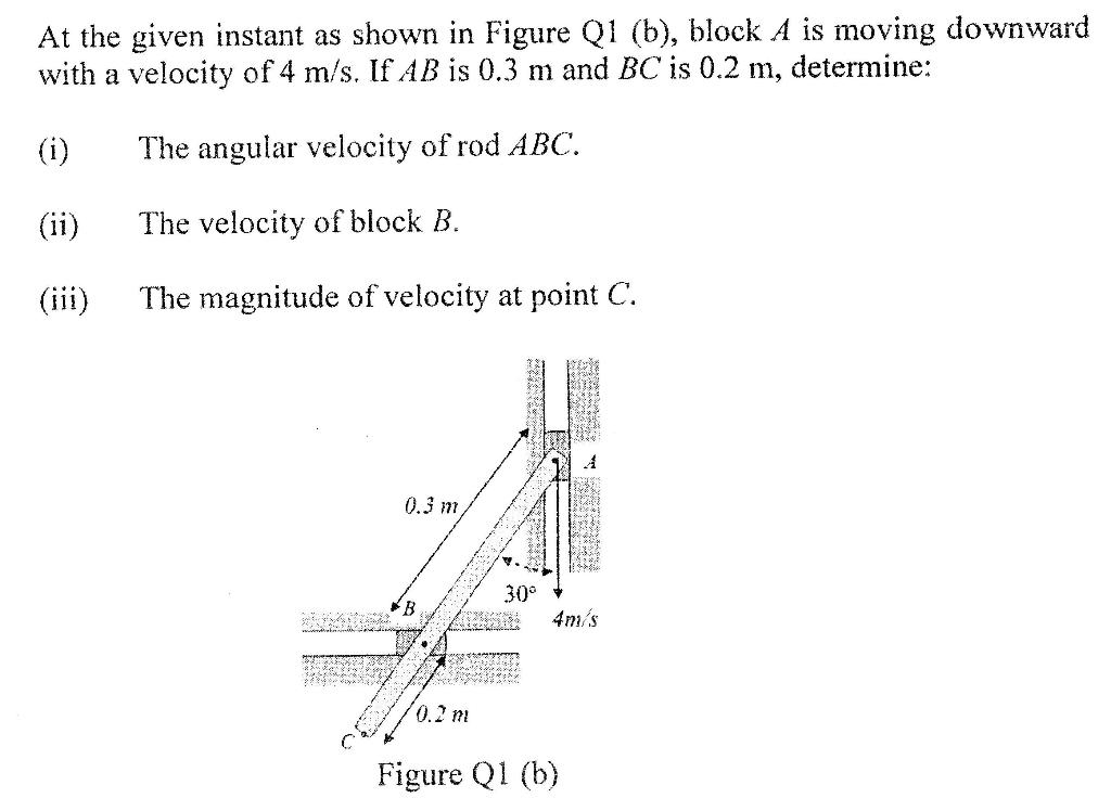 Solved At the given instant as shown in Figure Q1 (b), block | Chegg.com