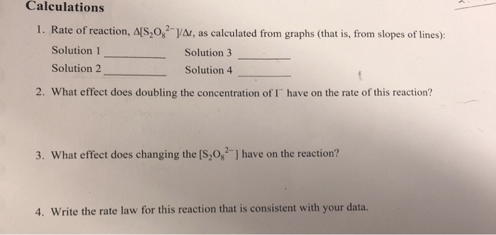 Solved B. Kinetics Experiment Solution 1. Initial [S20, | Chegg.com