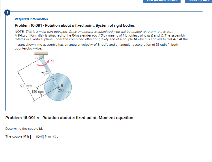 Solved Problem 16.091 - Rotation about a fixed point: | Chegg.com